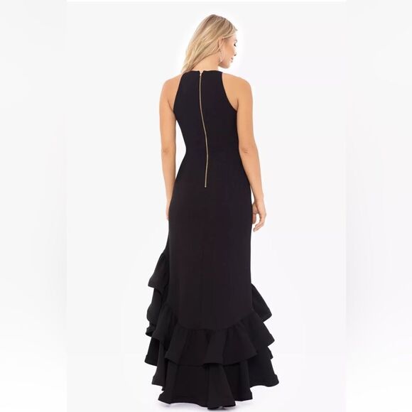 Betsy & Adam A22845 "ARIELLE" SCUBA CREPE RUFFLE SLIT GOWN size 12 - Picture 6 of 8